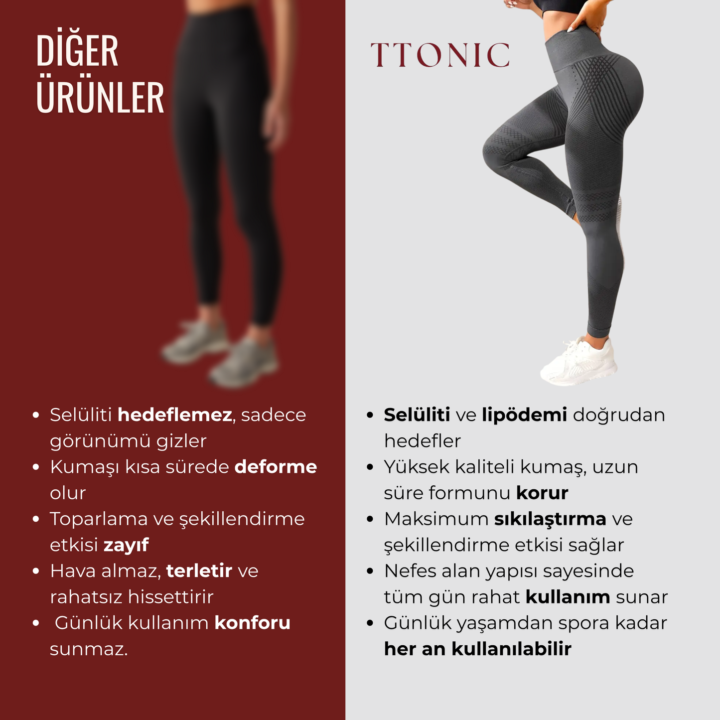 3'lü Etki Taytı Selülit, Varis, Lipödem TightTonic™